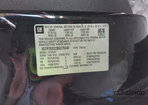 2011 GMC Sierra 1500 Denali из США, поврежденный, VIN 3GTP2XE22BG375348